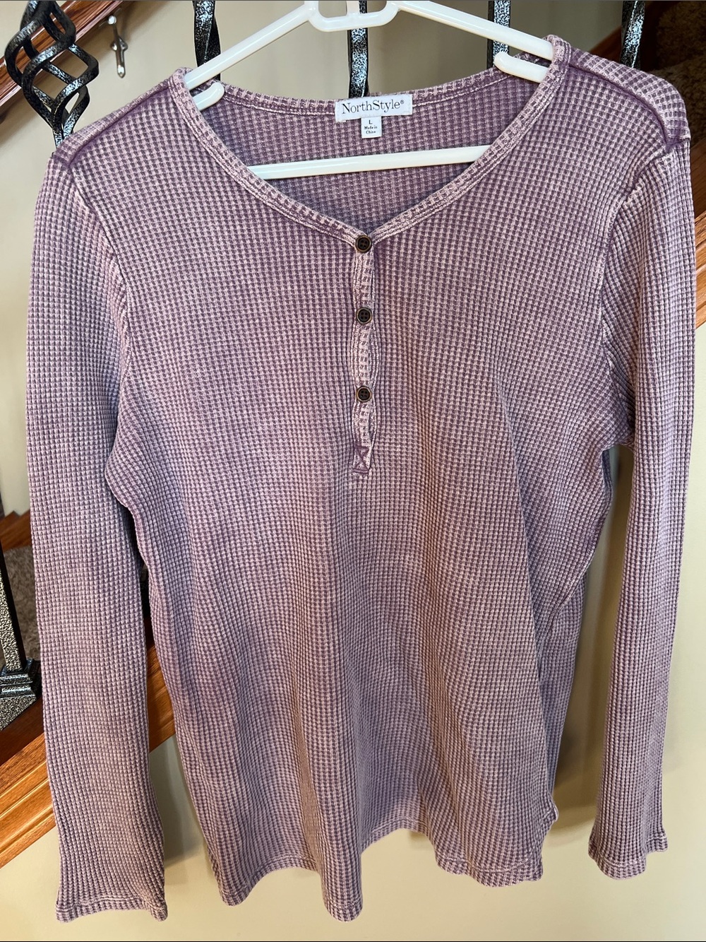 NorthStyle Women's Long-Sleeve Waffle Henley - purple